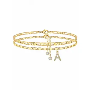Beaded Letter Anklet, 26 Alphabet Double Layer Cuban Ankle Bracelet Fashion Foot Jewelry tarnish proof