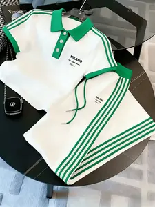 Men's 2-Piece Milan Italian Pattern Casual Sports Top & Pants Set, Menswear for Golf & Fitness, Striped All-Season Clothing