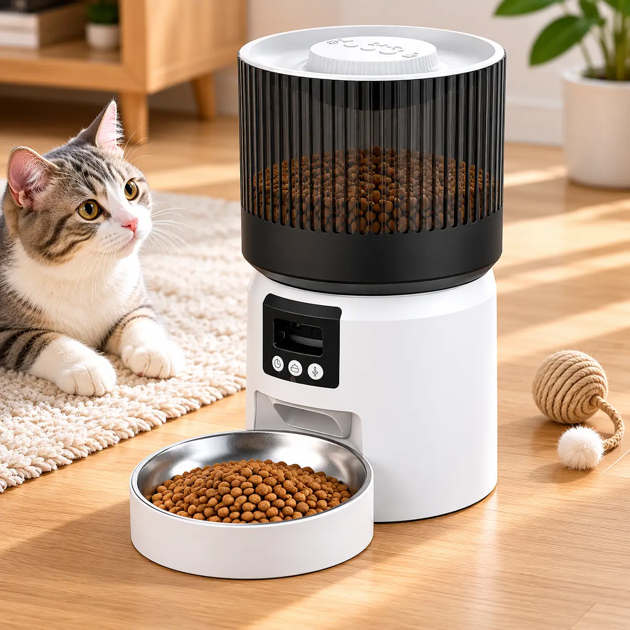 Smart Automatic Cat & Dog Feeder - 4L Large Capacity, Built-In Camera, Scheduled Quantity Feeding (Pet Supplies, Feeding Accessories) app control home pet feeder