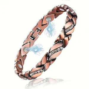 magnetic therapy bracelet copper jewelry 1 Piece Elegant Copper Bracelet for Women - Bohemian Style, Magnetic Clasp, Shiny Gemstone Decoration, Suitable for Daily Wear or Parties, Ideal Mother's Day or Christmas Gift, Party Accessory |   Bohemian Style Br