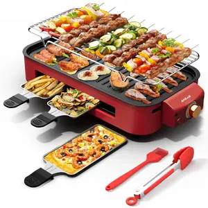 Indoor Smokeless Electric BBQ Grill，Non-Stick Cooking Removable Plate,5 Adjustable Temperatures,Dishwasher Safe,1500W,Kitchen Appliances, Household