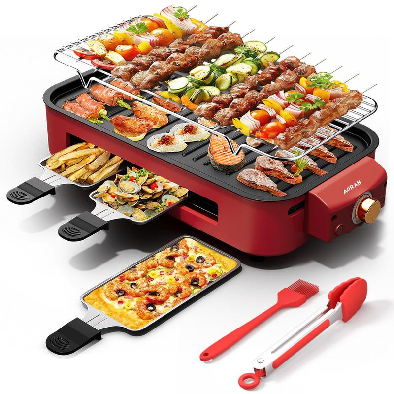 Indoor Smokeless Electric BBQ Grill，Non-Stick Cooking Removable Plate,5 Adjustable Temperatures,Dishwasher Safe,1500W,Kitchen Appliances, Household