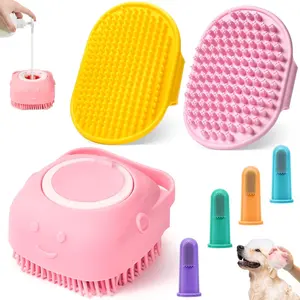 3PCS Dog Bath Brush Pet Shampoo Brush Cat Scrubber Bath Cat Shower Brush, Dog Bath Supplies, Suitable for Deshedding, Washing & Grooming for Short and Long Haired Pets(Pink Pink Yellow)