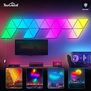 Large Triangular RGB LED Light Panel, Smart Wall Lamp with APP Control & Music Sync, DIY Ambient Backlight for Game Room, Bedroom, Bedside Nightlight Decoration, Color Changing Light, Adjustable RGB Lighting