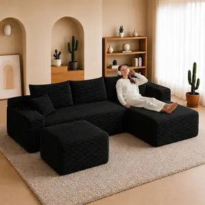 【2 Packages Shipping】Cloud U-Shape Sectional Couch with Ottoman , Boneless Sectional Couch, X Sofa, Modular Sofa, Deep Seating Couch for Living Rooms, Family Entertainment & Home Theater