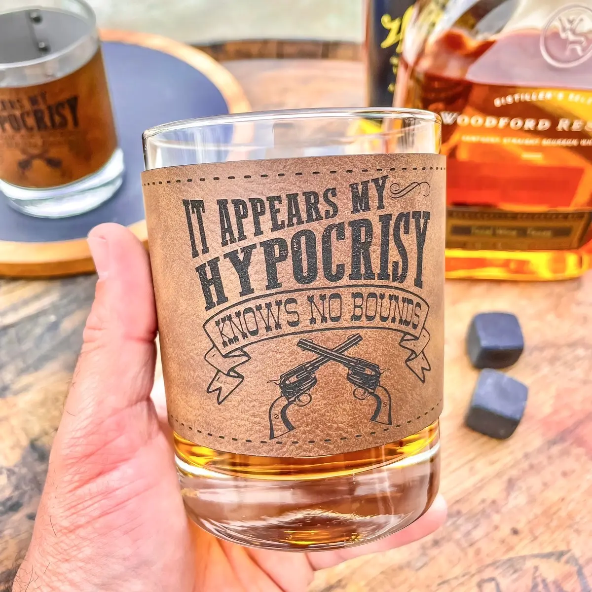 Doc Holliday My Hypocrisy Leatherette Whiskey Glass / Bourbon Glass