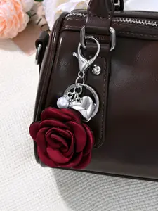 French Elegant Romantic Rose Heart Artificial Pearl Keychain, Bag Accessory, Keychain For Bags, Bag Charms, Best Friend Gift, Couple Gift, Birthday Gift, Party Gift