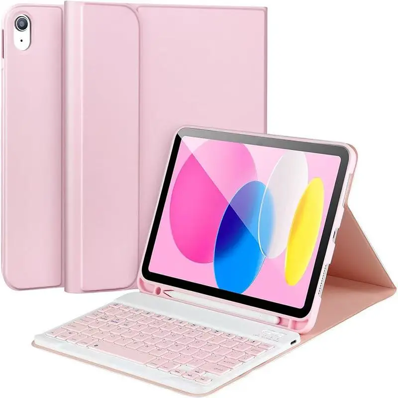 1Pack Leather Tablet Keyboard Case with Detachable Rechargeable Bluetooth Keyboard, 360° Protective Stand, Multi-Angle Viewing, Pencil Holder & Auto Wake/Sleep for iPad 10.9 10th Gen/11" 11th Gen Office Accessories
