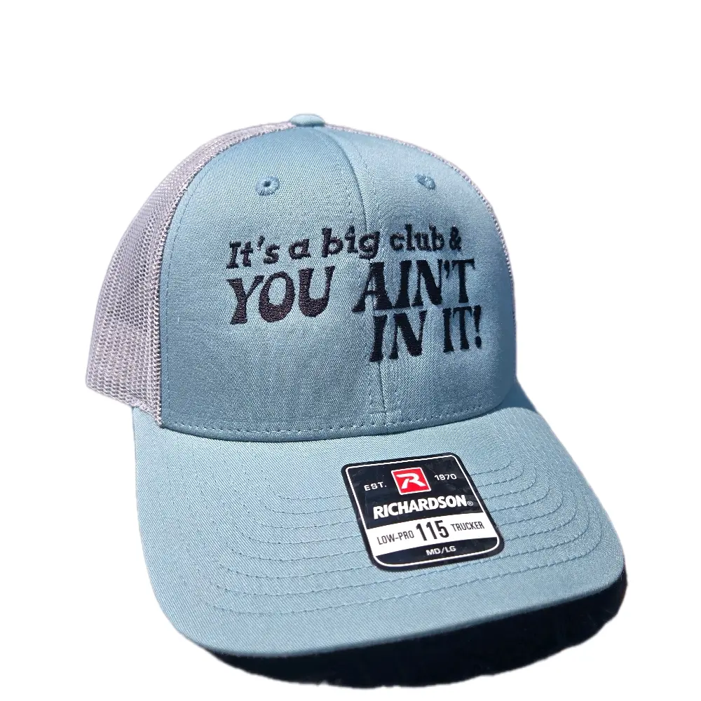 Richardson "It's a Big Club & You Ain't In It" Low-Profile Trucker Hat Model 115 smoke blue/aluminum