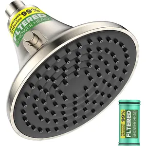Filtered Shower  Brushed Nickel - High  Rain Shower Heads with Filter for Hard Water -Water Softener Filters Beads to Remove Chlorine, 1-Min Install, One-Button Filter Replacement