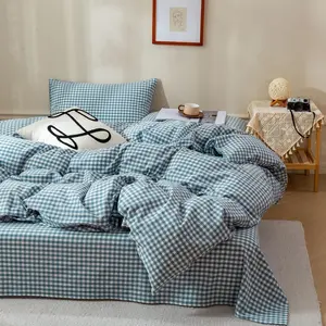 EAVD Blue Gingham Comforter Set Full Soft White and Blue Bedding Set with 2 Pillowcases Grid Comforter Set Reversible Farmhouse Gingham Bedding Set for All-Season