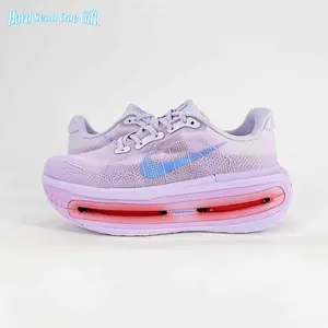Daily lightweight platform trainer sneakers use seamless sheer soft breathable woven mesh upper, pale lavender knit base matched with striking red air cushion pockets, perforated mesh ventilation, flexible full air midsole