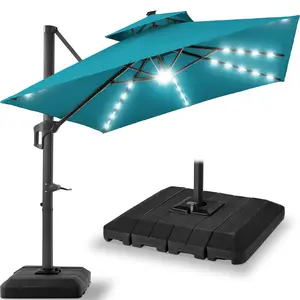 Best Choice Products 9x12ft 2-Tier Square Outdoor Solar LED Cantilever Umbrella w/ 360-Rotating Base  –