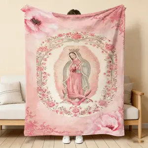 Virgin Mary Printed Flannel Blanket Soft Funny Throw Blanket Cozy Lightweight Plush Portable Cover Blanket For Sofa Warm Birthday Christmas Mothers Day Gift Home Decor Halloween Christmas Gift