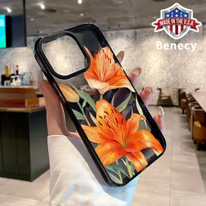 Phone case for iPhone 16 Pro Max 15 Plus 14 13 12 11 Orange Lily Grace Non-Yellowing Shockproof Soft Silicone Transparent Cover