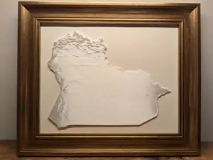 Iraq 3D Map Framed Artwork for Home Decor and Wall Decoration 3D Terrain Map in White Silk PLA 3.5x Elevation Exaggeration 8x11 Frame Ideal for Gifts with Rich Mountain Detail