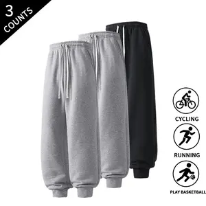 3-Pack Casual Beam Foot Jogger Pants for Men Elastic Ankle Cuff Street Style Daily Trousers