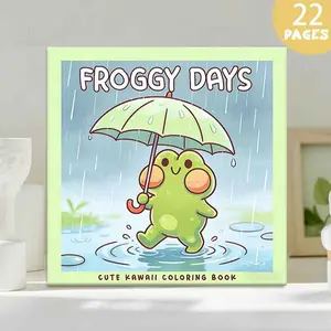 Original Upgraded Thick Paper Adult Coloring Book, 22 Pages Cartoon Frog Design, Creative Relax Gift for Family & Friends