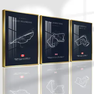 3 Count Aluminum Alloy Frame Canvas, Fashion Poster Race Track Map Art, Modern Living Room Decoration, Light Luxury Family Art, Suitable For Bedroom, Corridor And Office Wall Decor, Gift