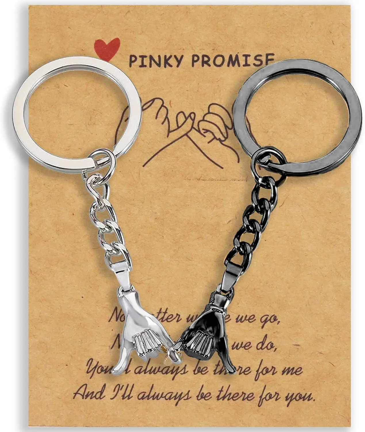 2 Piece Matching Keychains with Pinkie Promise Hand Design for Couples - Smooth Finish, Long Distance Relationship Gift with Split Ring, 2 × Matching Pinkie Promise Keychains, Everyday, Long-Lasting, Stainless Steel, Romantic