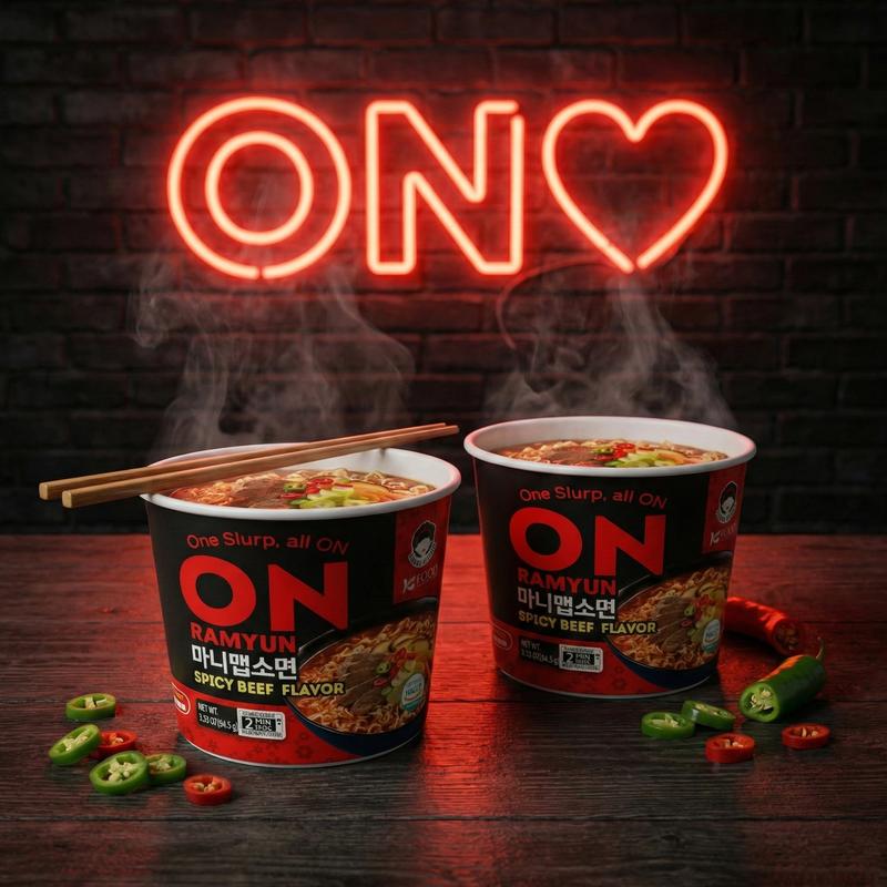 ON RAMYUN 6 PACK Korean Spicy Beef Cup Ramen (6 Cups) | Authentic Korean K-Ramyun Instant Noodles | Bold Spicy Beef Flavor Cup Noodle | Quick & Easy Instant Ramen, Pansit-Style Comfort Food Ready in Minutes Savory