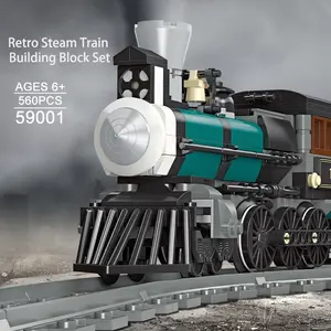 Vintage Train Building Set 560+ Pieces, Lego-Style Reconstruction of 19th Century Railway Scene, Ideal Gift for Train Enthusiasts