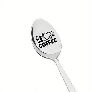 Stainless Steel Spoon, 1 Count I Love Coffee Engraved Spoon, Funny Spoon, Coffee Spoon, Ice Cream Spoon, Tea Spoon, Dessert Spoon, Tableware, Coffee Utensils, Coffee Spoons With Designs