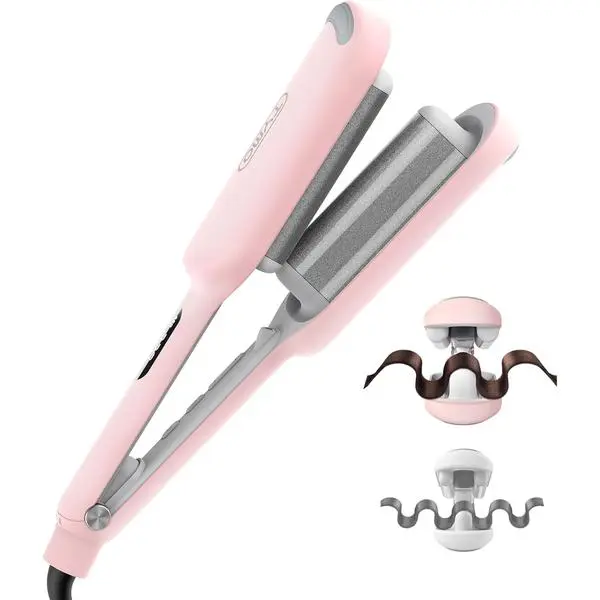 Curling Iron Hair Crimper Waver - TYMO ROVY Beach Waves Curling Wand, Ionic Deep Waver Hair Curler Tool with Ceramic 3 Barrel for Women, Dual Voltage, Anti-Scald, Easy to Use, Grey, 1.25 Inch