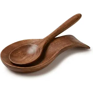 Wooden Bamboo Spoon Rest for Stove Top, Bamboo Spoon Holder for Kitchen Countertop, Holds Spatula & Tong, Modern Rustic Farmhouse Decor for Dining Table