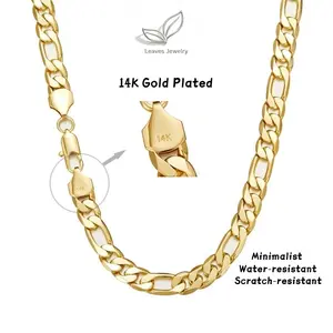 14K Real Gold-Plated Figaro Chain Necklace Ltalian-Style Cuban Link Waterproof Fade-Proof Timeless Shine for Every Look The perfect gift choice