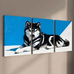 3 Counts Wooden Framed Canvas, Beautiful Husky Dog Artwork, Exquisite Poster, Perfect Living Room Decoration, Modern Art, Fashion Family Poster, Wall Art Decoration, Odorless, Artwork
