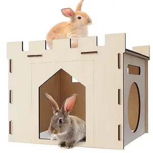 HIIMALEX Sturdy Bunny House with Spacious Perch Hidey Detachable Playhouse for Rabbit Hideout Castle Tower Toys for Indoor Bunnies Guinea Pig Hamster Chinchilla Gerbil