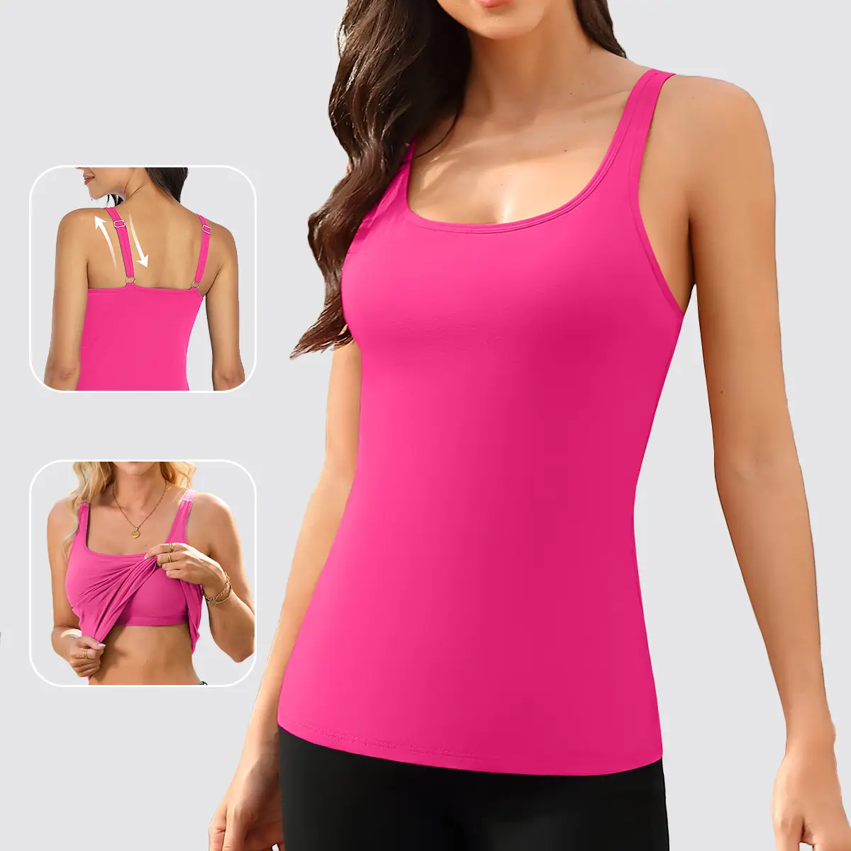 V FOR CITY Women's Cotton Tank Top with Shelf Bra Adjustable Wider Strap Camisole Basic Cami Tanks