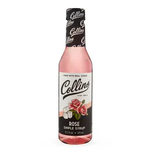 Collins Rose Simple Syrup 12.7 oz - Made with Real Sugar for Craft Cocktails, Latte Coffee Drinks & Desserts - Floral Rose Flavor