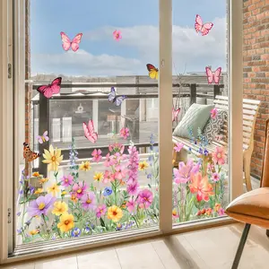 Butterfly & Flower Pattern Static Cling Window Sticker, 2 Sheets Double Sided Visual Glass Decorative Sticker, Home Decor for Living Room Bedroom, Ornaments