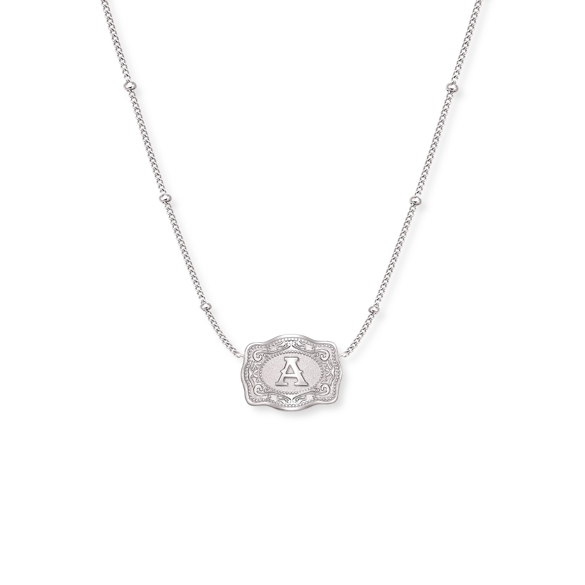 Ultra Mini Belt Buckle Necklace (Initial) - Silver