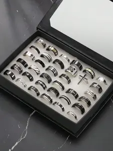 Men's Stainless Steel Rings Set, Exquisite Trendy Ring, Punk Style Geometric Design, Casual Daily Wear, Random Styles & Colors, Perfect Gift for Men, Stacking Rings