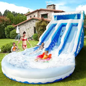 20ft Blue White Safari Inflatable Water Slide with Splash Pool Playground Outdoor Summer Water Play Commercial Rental Equipment