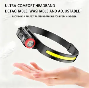 LED Headlamp Rechargeable Flashlight, Beam Headlight with Motion Sensor, Lightweight, Weatherproof, 2 Light Source Head Lamp for Camping Hiking Running Outdoor - Adults and Kids