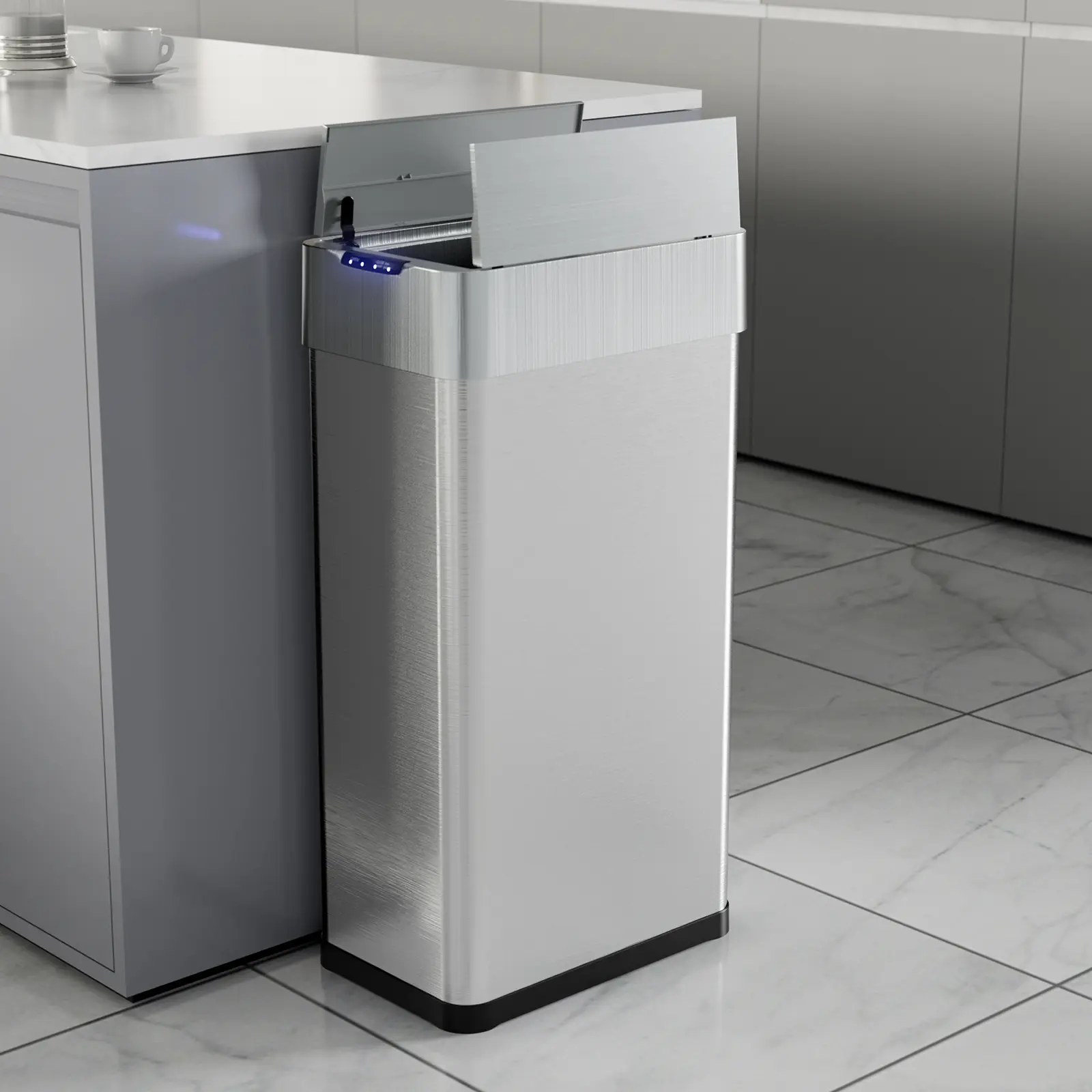 Arlopu 21.1 Gal Automatic Trash Can, 80L Stainless Steel Motion Sensor Garbage Bin, Touchless Brushed Wastebasket, W/Butterfly, Soft-Close Lid, for Living, Dinning Room, Kitchen (Silver) summerwins