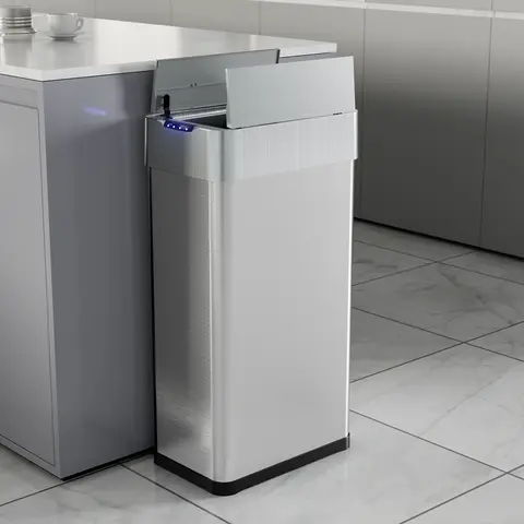 【TiktokShopStockUp】Arlopu 21.1 Gal Automatic Trash Can, 80L Stainless Steel Motion Sensor Garbage Bin, Touchless Brushed Wastebasket, W/Butterfly, Soft-Close Lid, for Living, Dinning Room, Kitchen (Silver)
