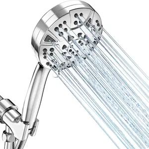 High  8-mode 5'' Handheld Shower  with 5 ft Stainless Steel Hose and Adjustable Bracket, Built-in Power Wash to Clean Tub, Clean Corner,Tile & Pets