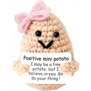 Mini Positive Cute Funny Life Potato Knitted Holding Card Creative Cute Crochet Decpr Cheer Up Valentine Gifts for Lovers, Emotional Support Gift for Friends, Family, Collegues,Co-Workers