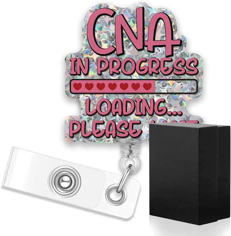 CNA in Progress Loading Retractable Glitter Badge Reel, Funny ID Card Badge Holder Gifts for Certified  Assistant Nurse  Student,  Graduation Gifts, CNA Gifts