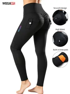 WOSAWE Women's Motorcycle Yoga Leggings with Removable Knee Pads Butt Lifting Cargo Pants High Elastic & Skin-friendly Yoga fabric, light, smooth, no constraint, suitable for riding and daily use