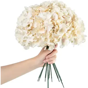 [Artificial Hydrangea Flowers] 10 Pieces Realistic Champagne Artificial Hydrangea Flowers with Stems - Plastic Hydrangea Bouquet for Home, Wedding, and Party Decorations - Home Improvement. Decorative Fruit Plants Ornaments