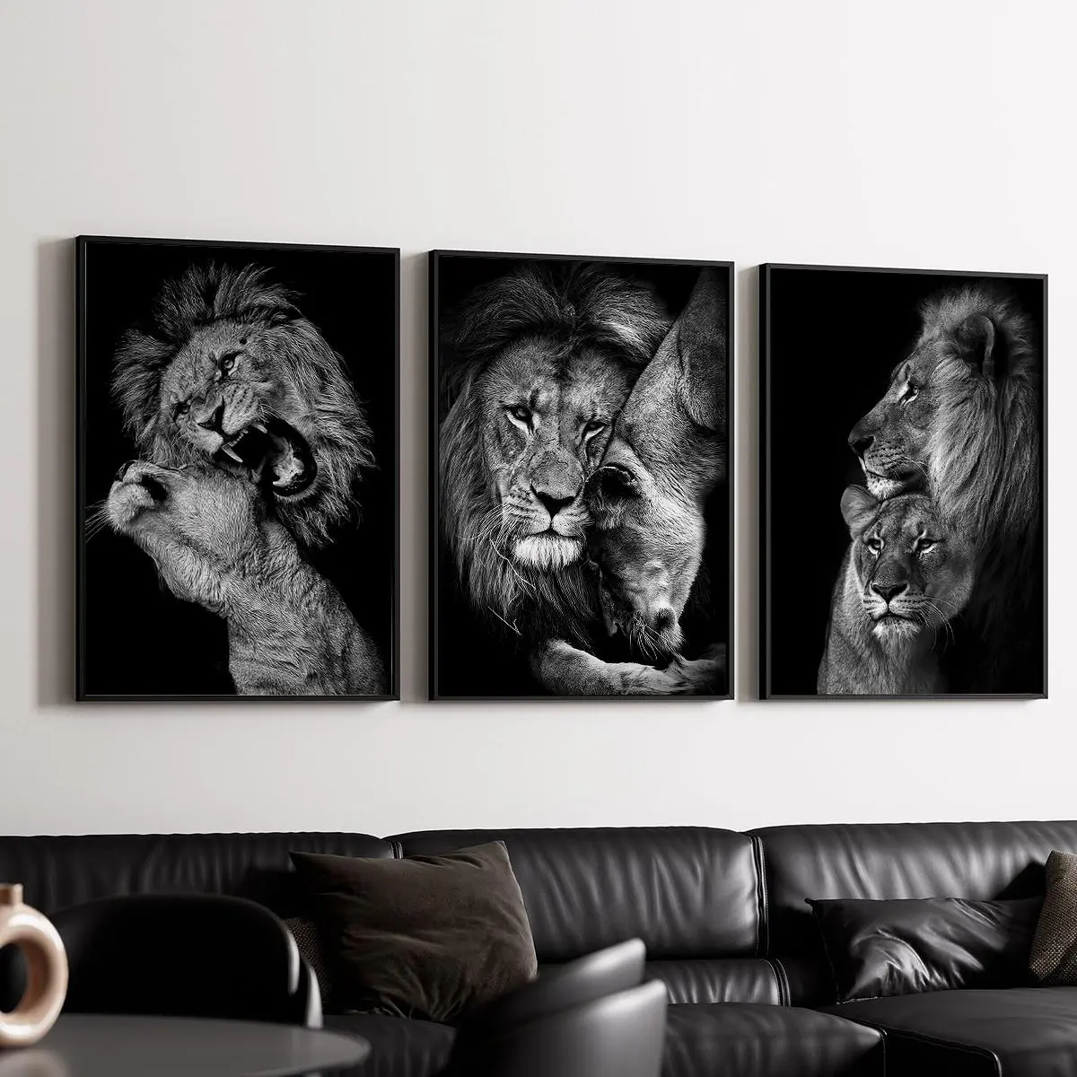 Lion Family Pattern Unframed Painting, 3 Counts/set Modern Black and White Lion Family Poster, Artwork For Walls, Wall Art Decoration for Living Room, Bedroom, Office, Bathroom, Decor
