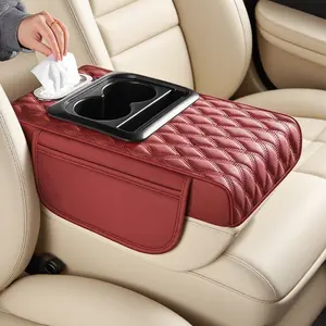 5-in-1 organizer Car glove compartment pad for heightening, storage, anti-slip fixation. High-end PU leather, water-resistant and wear-resistant. Central armrest pad with multiple functions. Water cup holder and tissue box storage bag.