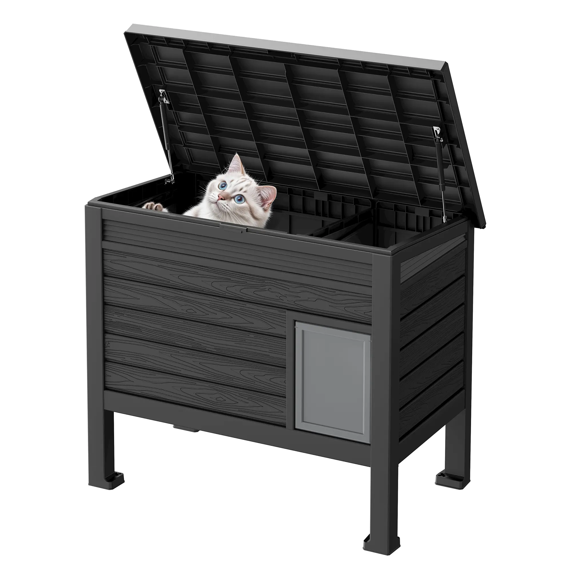 Large Durable Cat House for Outside Winter, Weatherproof & Elevated, Escape Door Cat House, Outdoor Feral Cats Shelter with Heater for Stray Cats Kitty ,30.91" L x 17.01" W x 26.77" H,Summervibes
