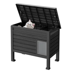Large Durable Cat House for Outside Winter, Weatherproof & Elevated, Escape Door Cat House, Outdoor Feral Cats Shelter with Heater for Stray Cats Kitty ,30.91" L x 17.01" W x 26.77" H